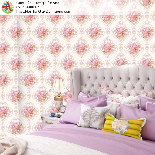 6513-2 Giấy dán tường màu hồng phấn hoa tiết hoa hồng cổ cho nhà bạn thêm sang trọng, đẳng cấp
