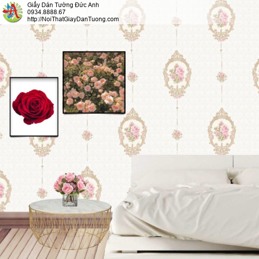 6515-1 Giấy dán tường họa tiết hoa hồng cổ màu hồng nhạt nồng nàn dễ thương