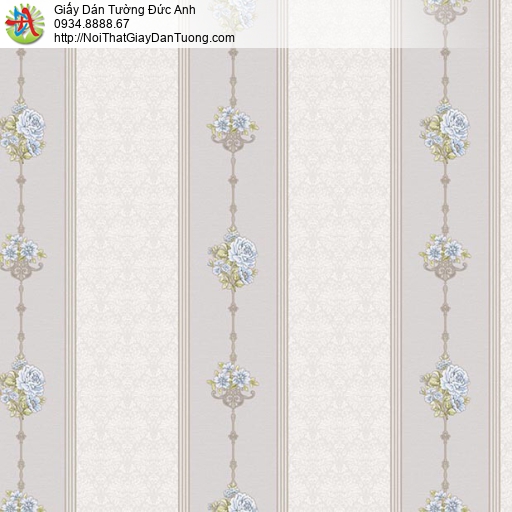 6516-2 Giấy dán tường hoa xanh cổ điển trên nền giấy màu tím nhạt
