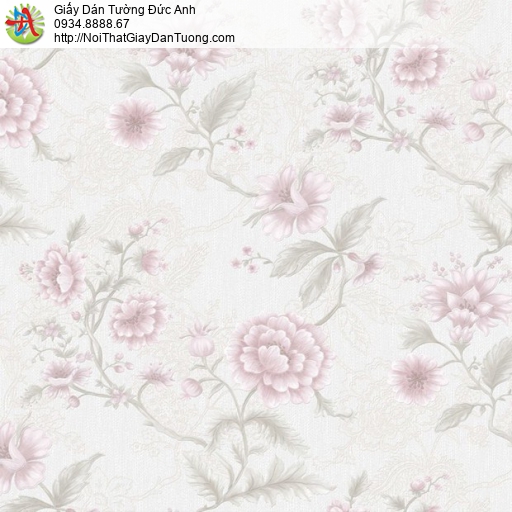 35044 Giấy dán tường họa tiết hoa màu hồng cách sen cổ điển mang phong cách Châu Âu
