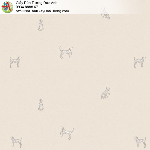 77279-1 Giấy dán tường họa tiết chú chó đốm ngộ nghĩnh trên nền giấy màu hồng khói
