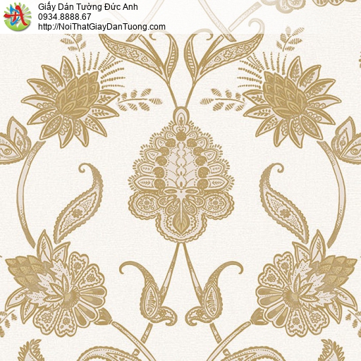 JCD 5004-1 Giấy dán tường họa tiết hoa màu nâu vàng trên nền giấy màu trắng nền nã
