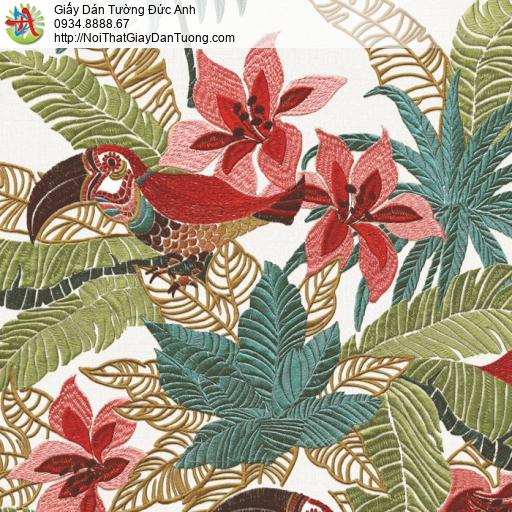 WT 1801-1 Giấy dán tường họa tiết hoa và chim phong cách indochine