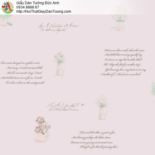18101 Giấy dán tường màu tím nhạt với những dòng chữ bay bổng và hoa