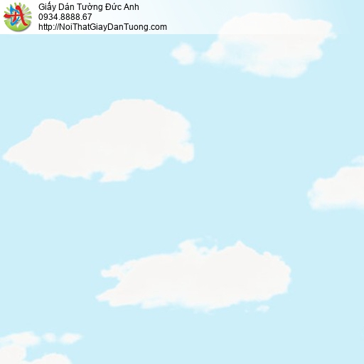 18112 Giấy dán tường họa tiết bầu trời màu xanh pastel với áng mây trắng yên bình