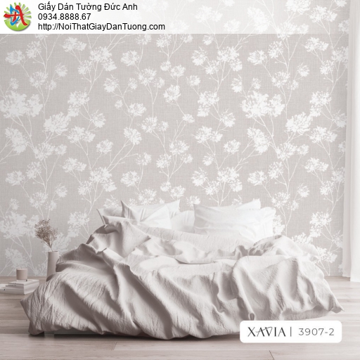3907-2 Giấy dán tường màu tím khói với họa tiết hoa trắng nhẹ nhàng