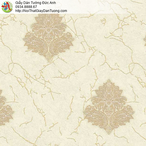 85082 Giấy dán tường họa tiết hoa cổ điển trên nền giấy tông màu nâu vàng giả đá