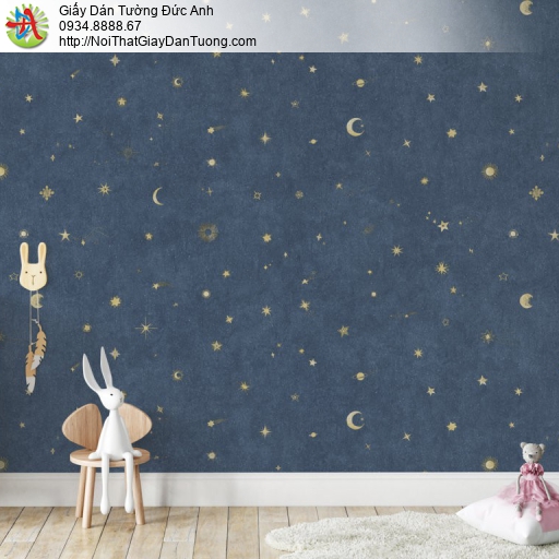 Giấy dán tường V-concept 7949-2, giấy dán tường hình bầu trời đêm với những ngôi sao, mặt trăng và hành tinh cho trẻ em