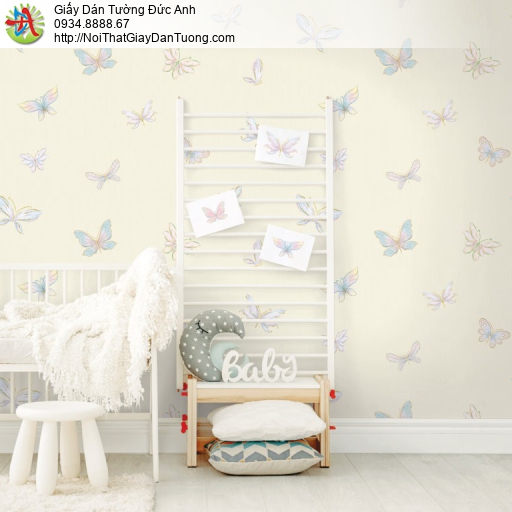 Giấy dán tường V-concept 7951-2, giấy dán tường dành cho em bé màu vàng, nhưng chú bướm bay sinh động vui mắt khơi ý tưởng cho trẻ em