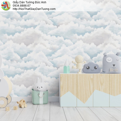 Giấy dán tường V-concept 7952-2, giấy dán tường bầu trời mây màu xanh cho trẻ em, tầng mây màu xanh cho bé yêu