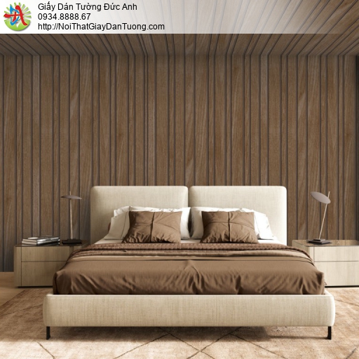 Giấy dán tường V-concept 7953-2, giấy dán tường giả gỗ màu nâu, các thanh gỗ xẻ thẳng hàng ấm cúng sang trọng