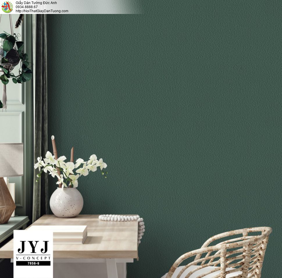 Giấy dán tường V-concept 7956-6, giấy dán tường màu xanh rêu, giấy đơn giản một màu hiện đại