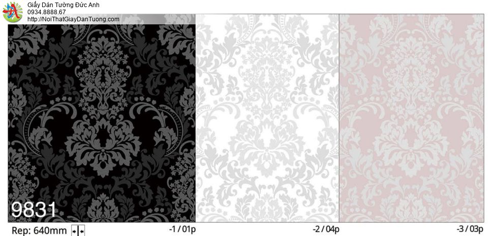 The View 9831-3, giấy dán tường hoa văn họa tiết cổ điển phong cách Châu Âu màu đỏ nhạt màu hồng