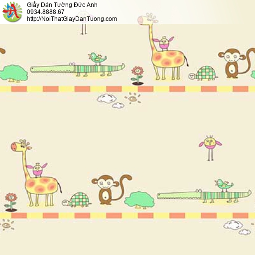 Galaxy 7829-2, giấy dán tường trẻ em hình các con thú động vật màu vàng dễ thương cho bé trai bé gái