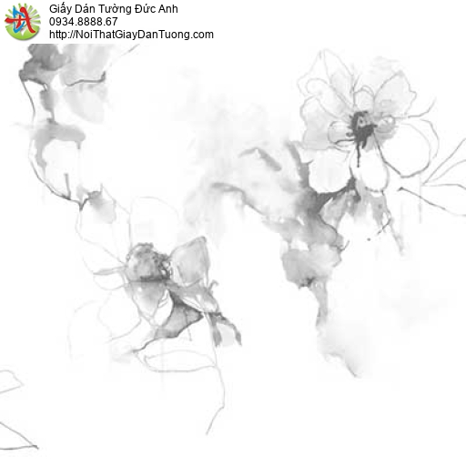 Galaxy 7830-2, giấy dán tường hình bông hoa dạng sơn nước sơn dầu nghệ thuật màu trắng đen