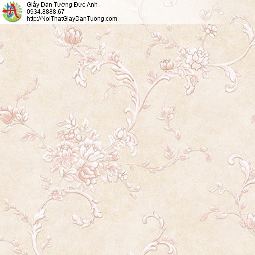 Fiore 81221-1, giấy dán tường cành hoa lá dây leo màu vàng kem nhạt cho phòng ngủ lãng mạn