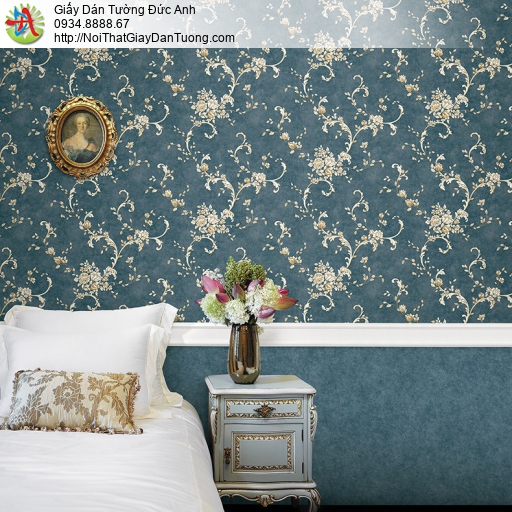 Fiore 81221-4, giấy dán tường hoa lá dây leo tường màu xanh đậm