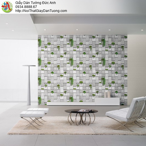 Fiore 81241-1, giấy dán tường giẩ đá hình vuông 3D màu xám trắng những giỏ cây leo treo tường