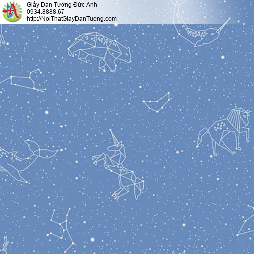 The One 6835-2, giấy dán tường bầu trời đêm sao với hình 12 con vật cung hoàng đạo, màu xanh nước biển