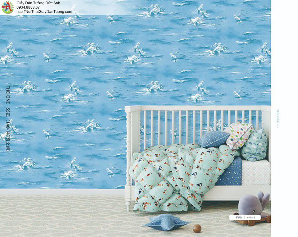 The One 6836-2, giấy dán tường biển đại dương với màu xanh nước biển sóng vỗ trắng xóa