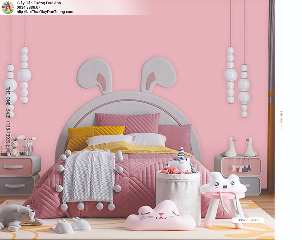 The One 6838-3, giấy dán tường đơn giản một màu hồng dễ thương cho phòng ngủ lãng mạn và cho be gái dễ thương