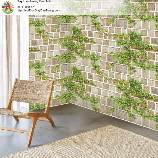 Giấy dán tường giả đá 3D vách tường đá có dây hoa leo 88428-1