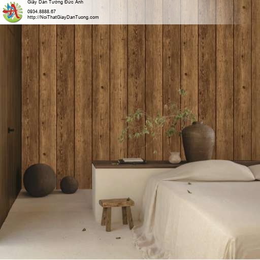 Giấy dán tường giả gỗ màu nâu đỏ, dạng vách tường gỗ 3D 88427-3