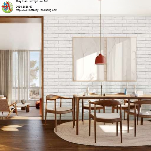 Giấy dán tường giả gạch 3D màu trắng 88643-1