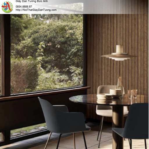 Giấy dán tường giả gỗ 3D màu nâu đậm 88649-3
