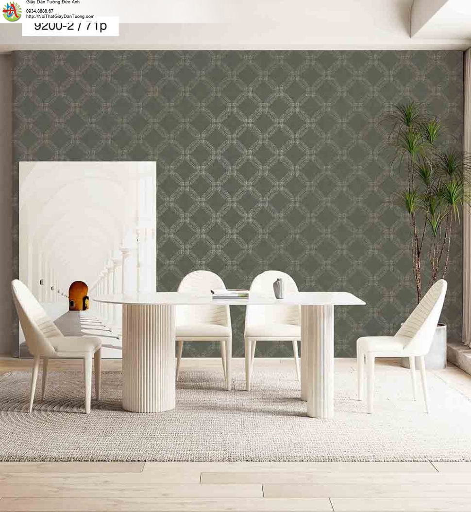 Giấy dán tường hình ca rô màu xanh rêu hiện đại - Times 9200-2