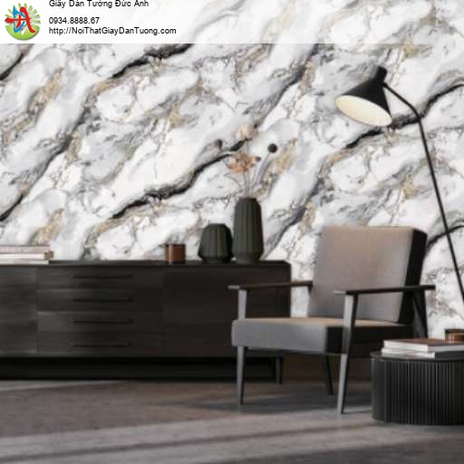 Giấy dán tường giả đá Marble màu trắng đen, điểm nhấn phòng khách phòng ngủ - LUX002 