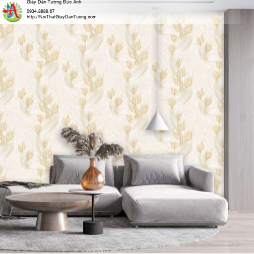 Giấy dán tường họa tiết lá cây xếp uốn lượn nghệ thuật mềm mại - LUX017