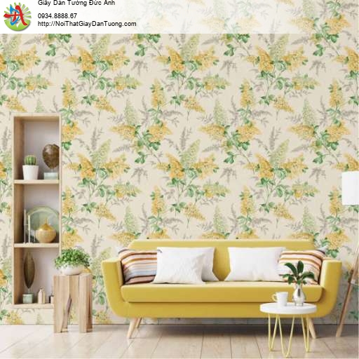 Giấy dán tường hình bông hoa, Chi Tử Đinh Hương màu vàng - Bloom 82099-2