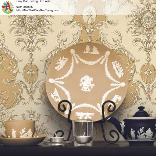 Giấy dán tường hoa văn họa tiết cổ điển phong cách Châu Âu màu vàng - Contessa 4007-4