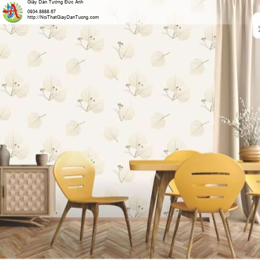 Giấy dán tường hình lá cây màu vàng, xương lá - Artis 2702-2 