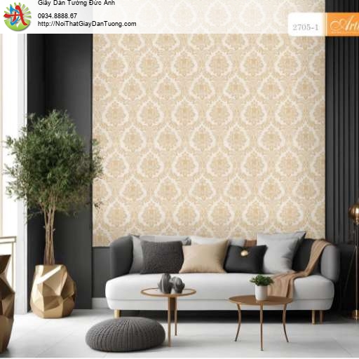 Giấy dán tường hoa văn cổ điển màu vàng - Artis 2705-1