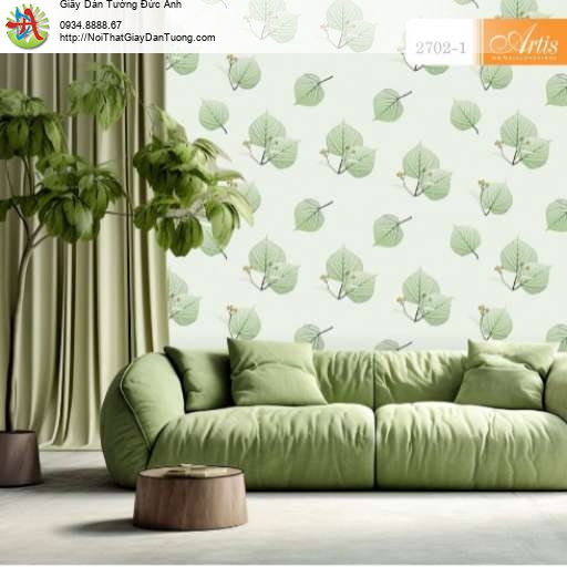 Giấy dán tường lá cây xương màu xanh - Artis 2702-1