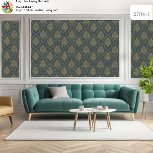 Giấy dán tường phong cách Châu Âu sang trọng màu xanh rêu - Artis 2704-1